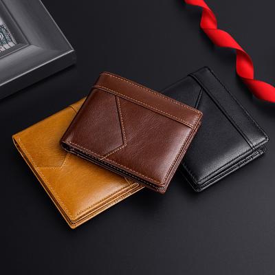 Leder Herren Geldbörse RFID antimagnetisch diebstahlsicher Bürste Retro Ölwachs Rindsleder Geldbörse