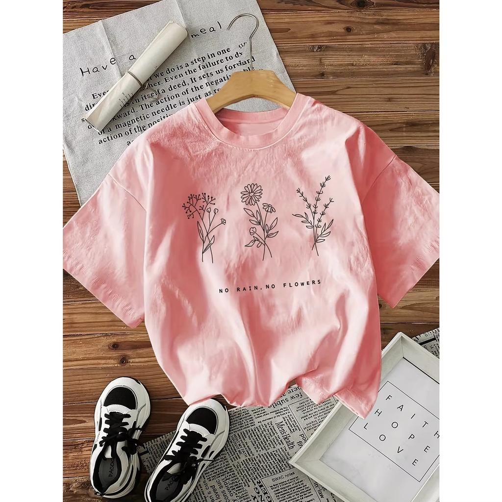 Graphic Flower Y2k Womens Retro Floral Print Tshirt Soft Crew Neck Short Sleeve Top Vintage Shirt Floral Design