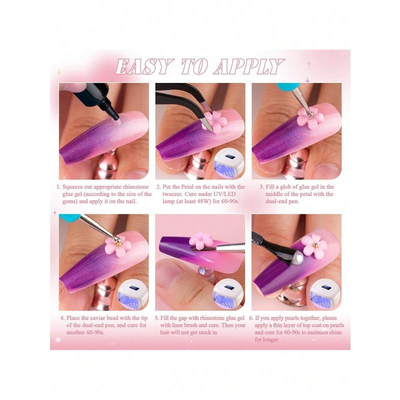 12 Grids/box Colorful Mini Flower Nail Charms 3D Acrylic Floral Nail Art With Pearls Golden Silvery Nail Beads Nail Decoration For Manicures