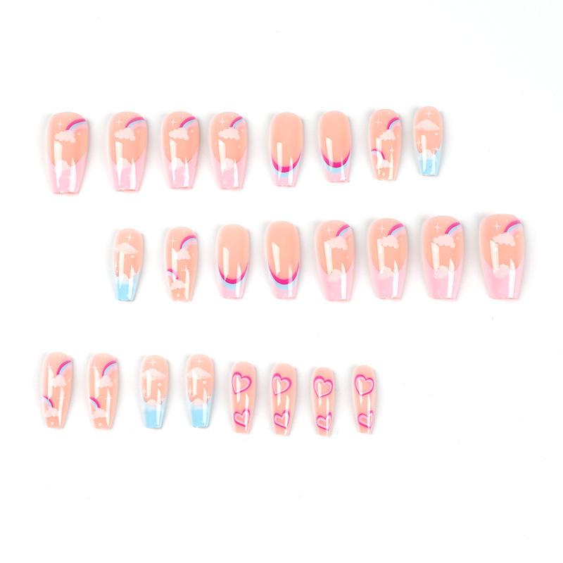Rainbow Cloud Heart Ballet Multicolor Press-On Nails - Medium Length and Removable