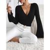 New Women's V-neck Flared Sleeve Burgundy T-shirt Autumn Winter Slim Fit Base Shirt Top