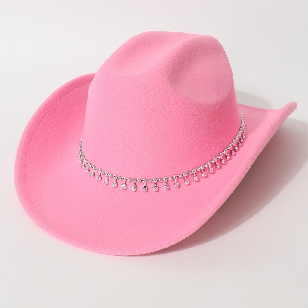 Women's Unisex Western Cowboy Hat with 3D Round Gems, Rhinestones, Rivets, and Chain Decorations, Wedding Party Hat