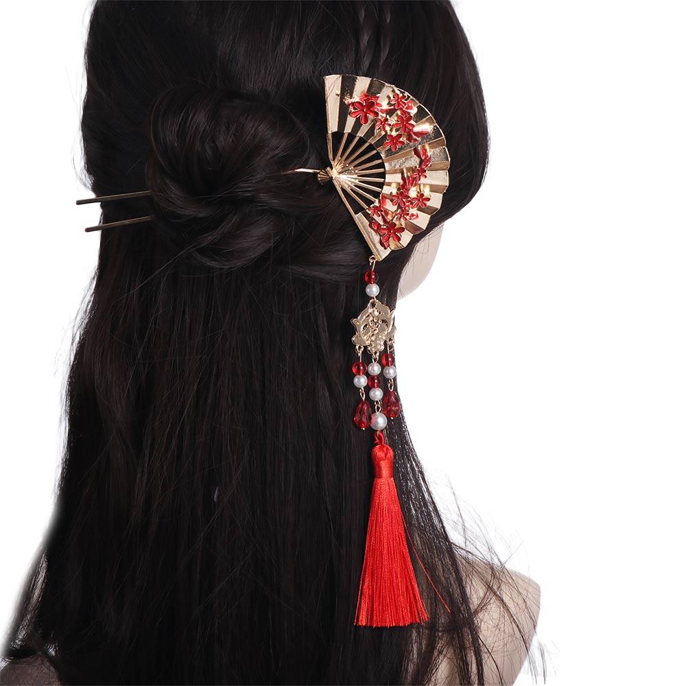 Pearl Pearl Fringe Hairpin Retro Fan Shape Bride Tiara Step Shaking Hair Stick Bridal Headwear