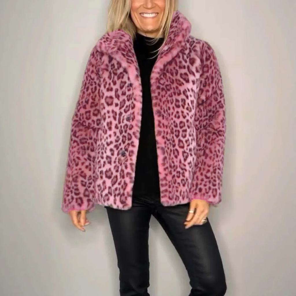 2025 Autumn and Winter Independent Station Fashion Leopard Print Lapel Faux Fur Woolen Women's Coat