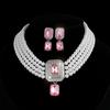 Square gemstone full diamond earrings necklace set choker multi-layer bridal anti-pearl necklace earrings
