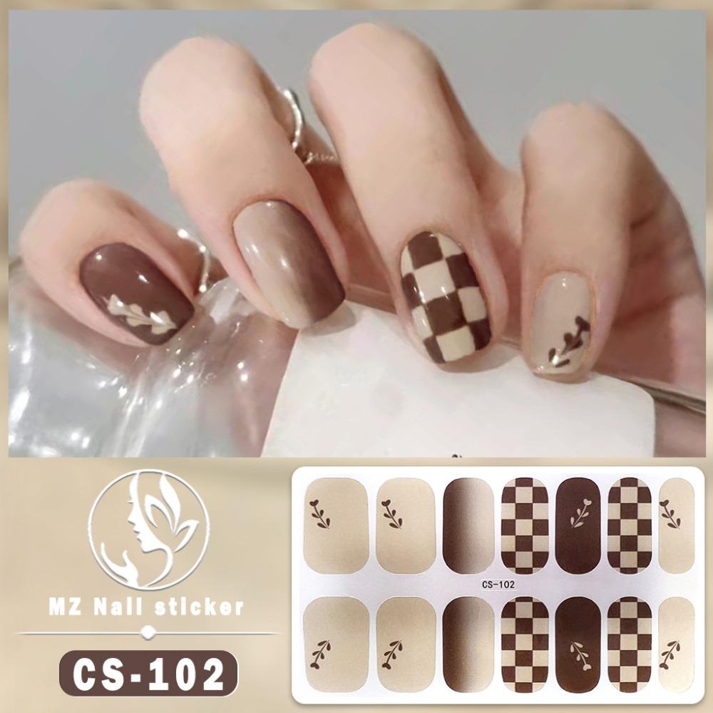 New type of bake-free gel nail polish film, full sticker, plaid spring and summer flower nail art film, nail film, waterproof paper patch