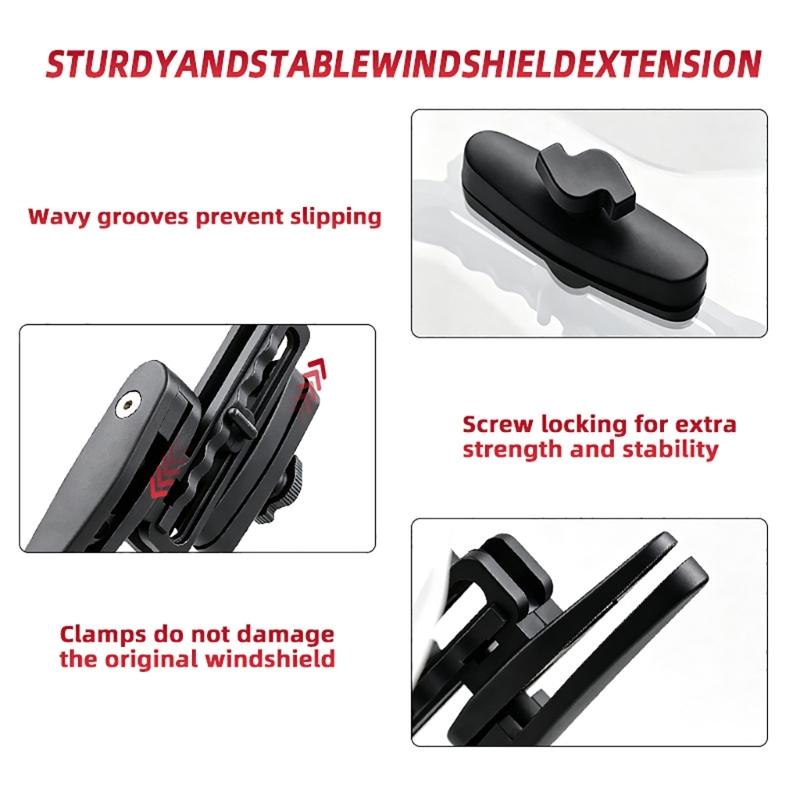 Motorcycle Wind Deflector Extension, Adjustable Clamp-On Acrylic Panel With Two Brackets for Windshield Coverage