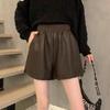 Women's High-Waisted PU Leather Shorts - Autumn/Winter 2024, Plus Size, Loose Fit, Slimming, Wide-Leg.