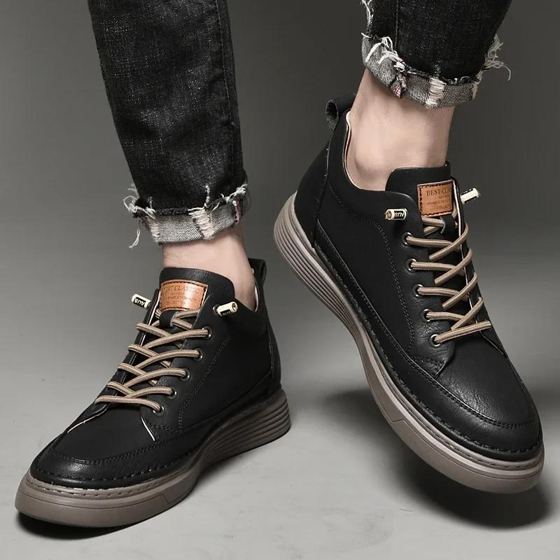 Luxury Brand Elevator Shoes Male Sneakers Leather Fashion Casual Heighten Shoes 6cm Thick-soled Non-slip Cowhide Business Shoes