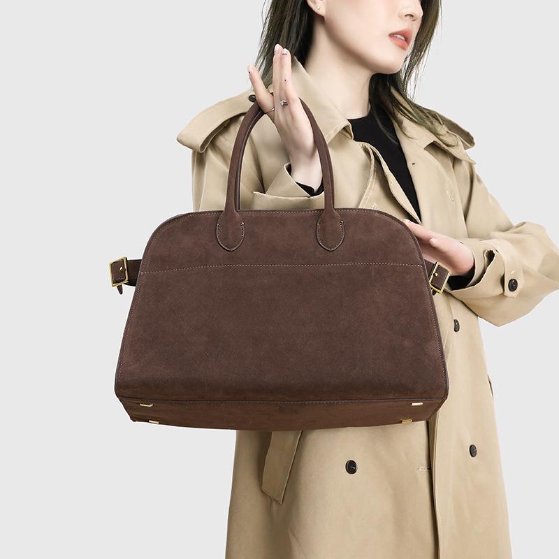 Suede leather bag 2025 spring new large-capacity tote bag genuine leather versatile commuter shoulder handbag
