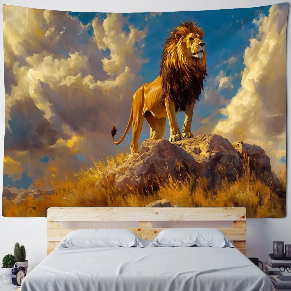 Nordischer Stil Löwenbrüllen Sternenhimmel Wandteppich Traumhafte Tiere Wandbehang für Wohnzimmer Esports-Streamer-Raum Schlafzimmer von Männern Dekoration