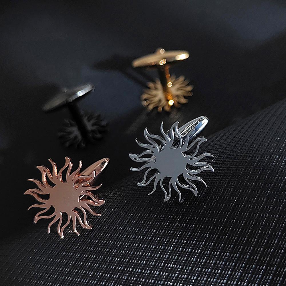 Men's Cufflinks Gold Color Sunflower Shirt Cuff Link Buttons Fashion Stainless Steel Jewelry Accessories Groomsman Wedding Gifts