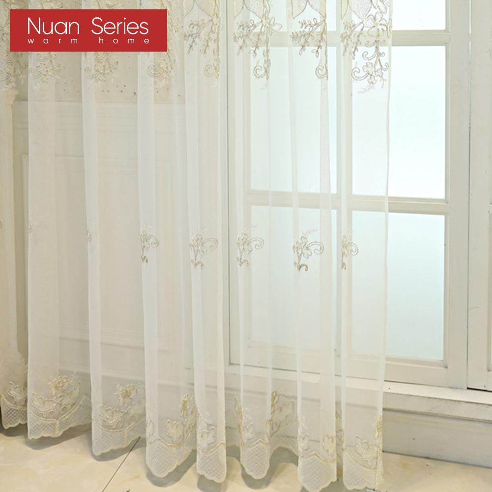 1PC Nuan Series European Luxury Embroidered Sheer Curtain Transparent White Tulle for Living Room Bedroom Window Decoration Home Decor