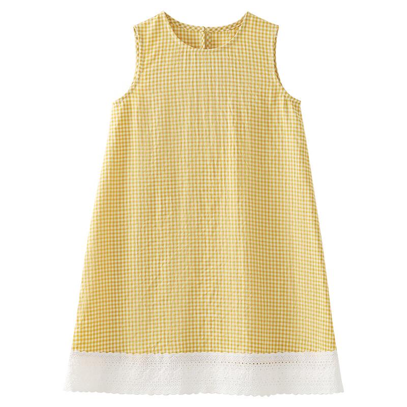 Hacikis Girls' Yellow Plaid Patchwork Vest Dress