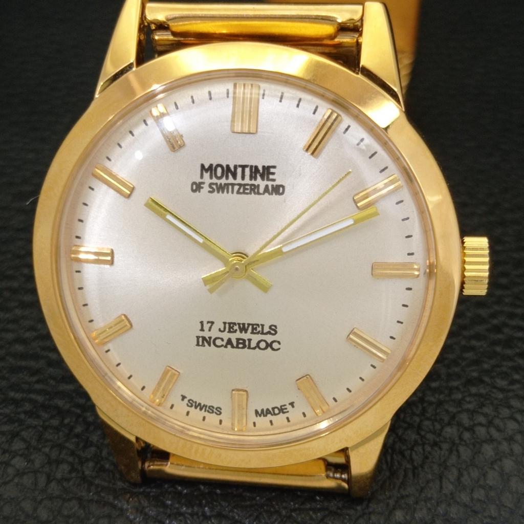 VINTAGE MONTINE REFURBISHED HAND-WINDING SWISS MENS SILVER DIAL WATCH A441551-5