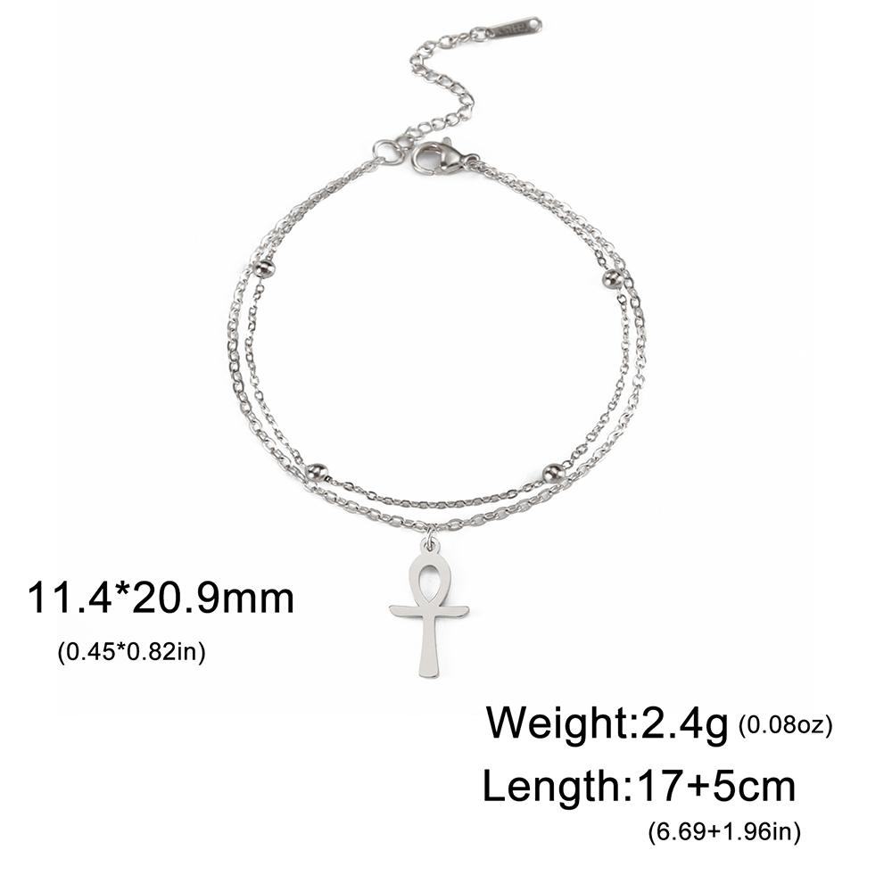 Dawapara Ankh Cross Ankle Bracelet Religious Egyptian Key of Life Cross Bracelet for Men Women Stainless Steel Jewelry