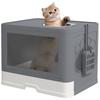 Enclosed Cat Litter Box with Lid, Front Entry, Top Exit, Drawer, Tray, Scoop, Brush, 48.5 X 38 X 36.5cm - Grey