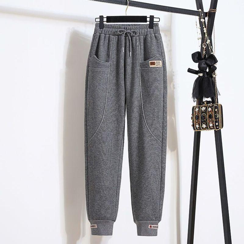 Damen Winterhose Einfarbige Hochtaillierte Hose Verdickte Übergröße Einfache Lockere Freizeit Warme Kordelzughose