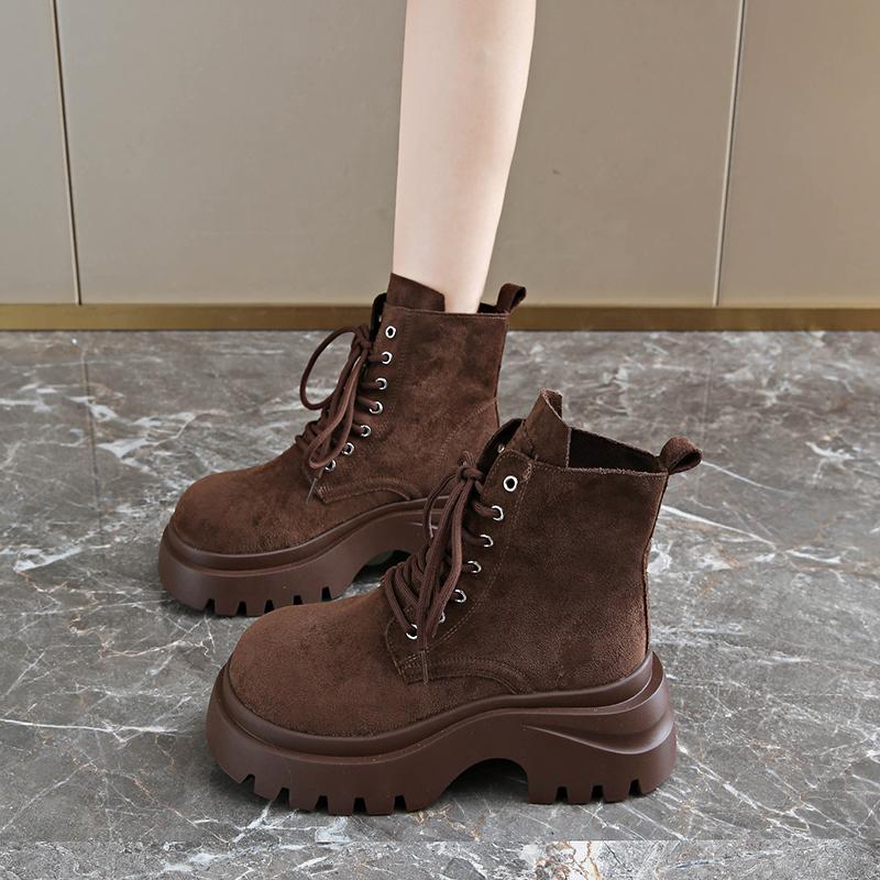 

Retro High-heeled Short Boots for Women, 2025 Autumn/winter New Style, Matte Thick-soled Boots with A Large Head Design 40 коричневый