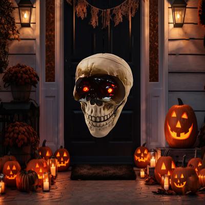 Elektrische menschliche Schädelskulptur in Lebensgröße für Halloween mit LED-Beleuchtung, leuchtenden Augen, Horrorhaus, Party-Ornament, Geschenk, Soundspielzeug