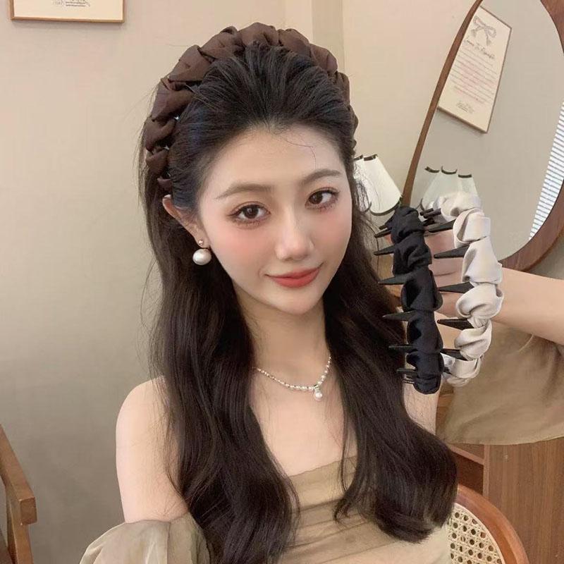 New Elegant Design Solid Color Hair Hoop Tie Korean Satin Wide Hairband Headbands For Women Hair Accessories Headdress Gifts