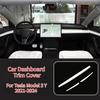 For Tesla Model 3 Y -2024 Car Dashboard Cover Carbon Fibre ABS Door Dash Trim Panel Interior Accessories Sticker Car Gadgets