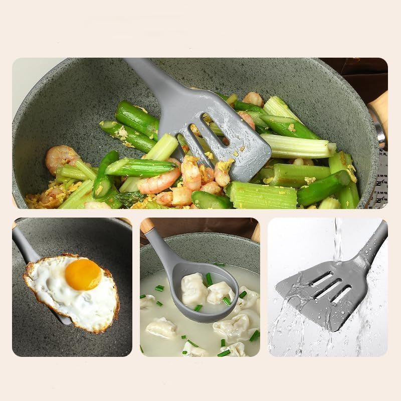 Kitchen Utensils Set, 3 Pcs Non-Stick Silicone Kitchen Cooking Utensils with Wooden Handle, Kitchen Spatula Cookware Utensils Set,