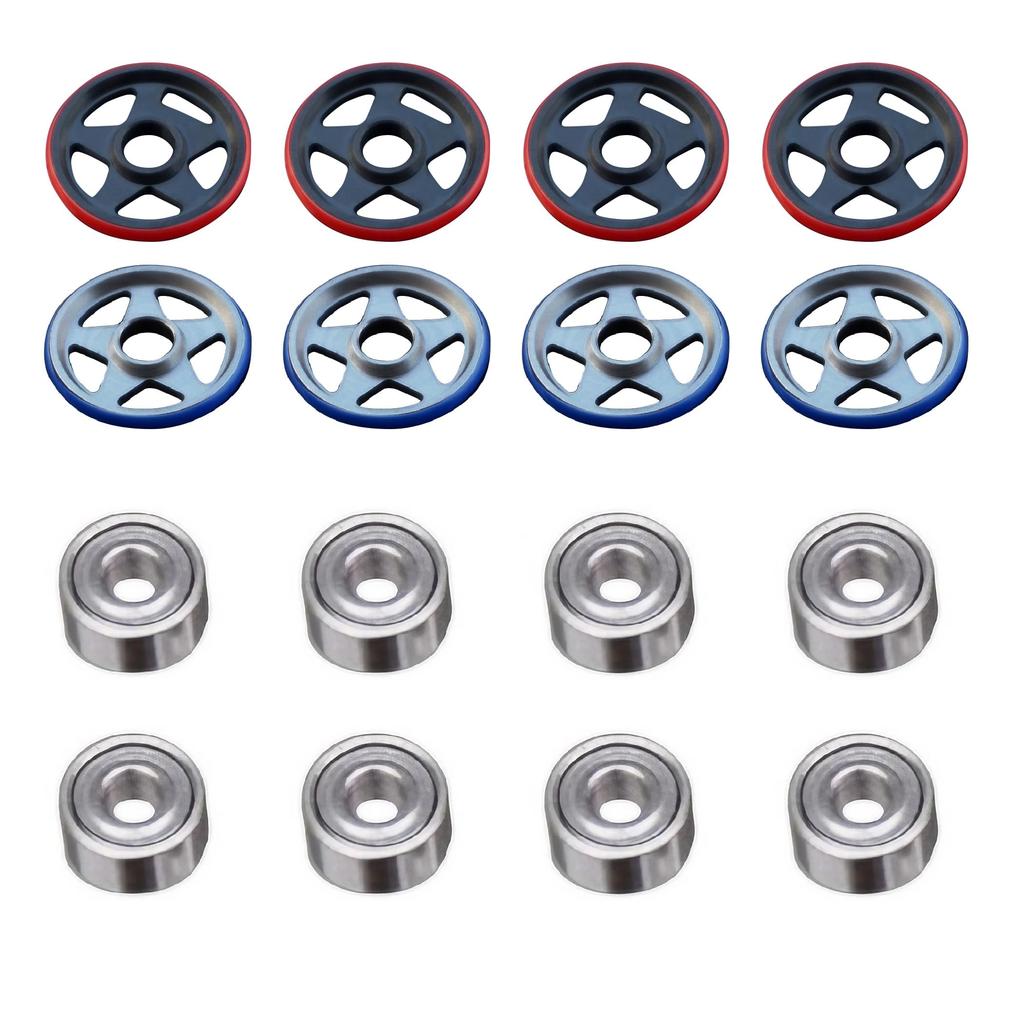 MOMOIRO SAMURAI Mini 4WD Bearing Rollers, Aluminum, 2 Colors, 8 Piece Set