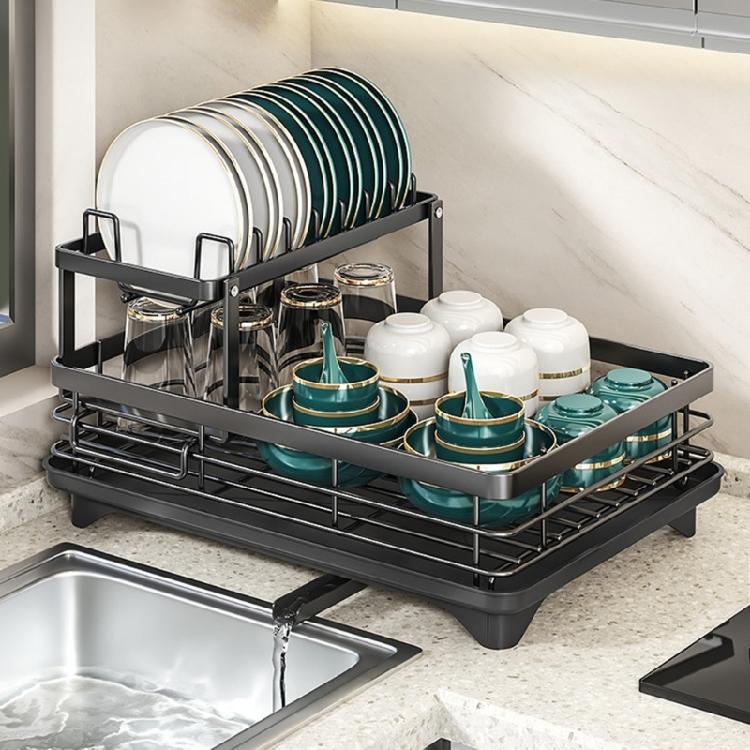 Spacious Double Deck Dish Drainer With Rustproof Finish And Firm Basel Dish Drying Rack For Safe Drying Of Tableware