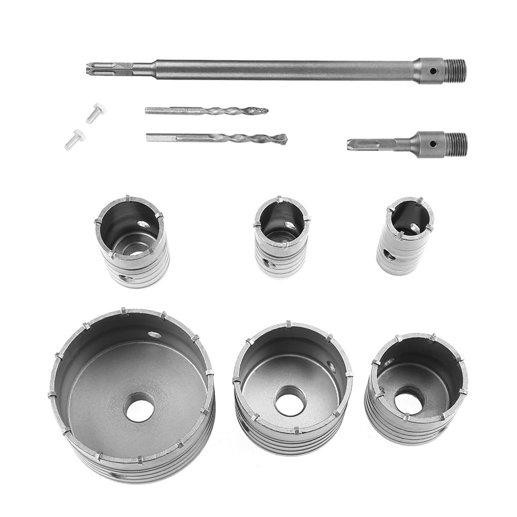 Drill Bit Set 6pcs 35mm-110mm Extension Shank with 2   Drill Bits for Concrete, Brick, Block, Water Pipe, Heating Pipe,   Conditioner,