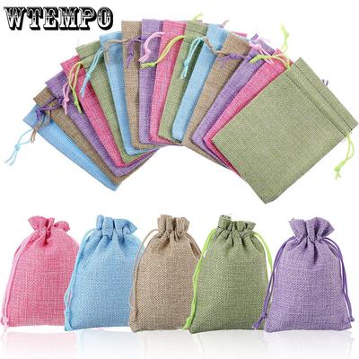 15 szt. Lniane Torebki ze Sznurkiem Torebki na Prezenty Torebki na Cukierki i Biżuterię Torebki do Pakowania Weselnego Torebki ze Sznurkiem
