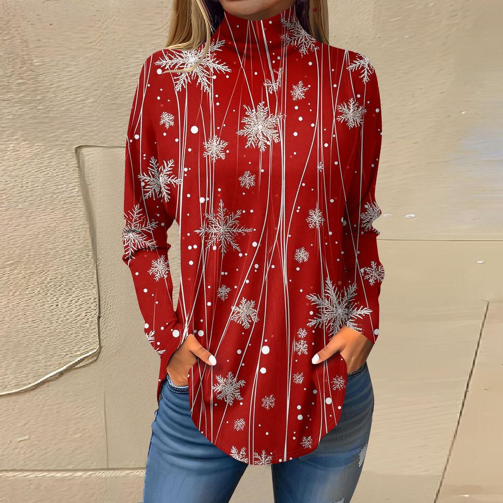 Cămăși de toamnă casual cu mânecă lungă Hanorac cu imprimeu vintage Pulover cu gât înalt