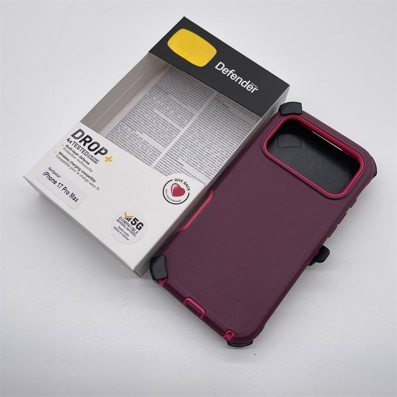 Rugged Defender Series Phone Case Belt Clip for IPhone 17 Pro Max Air 17 3IN1 TPU+PC Anti-drop Protection Ott Box Cover
