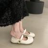 French retro Mary Jane shoes women's 2025 summer new round head shallow mouth one-word buckle pregnant women soft sole with skirt shoes