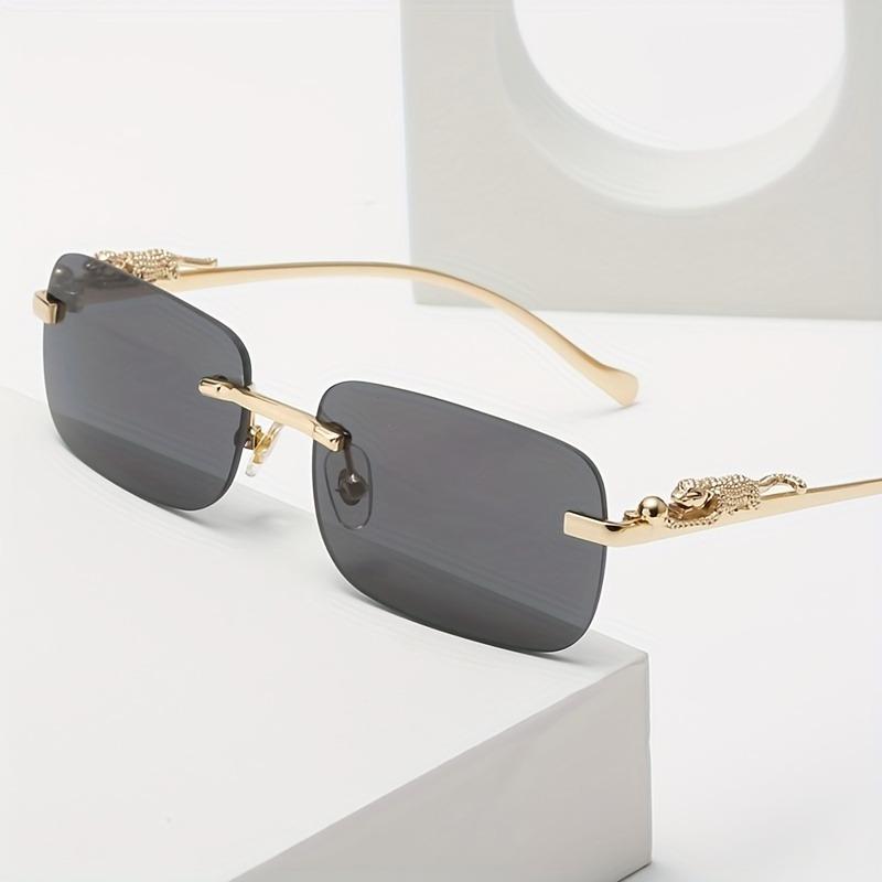 Frameless Rectangular Glasses for Men Women Gold Metal Border Leopard Head Buckle Luxury Fashion Eyewear