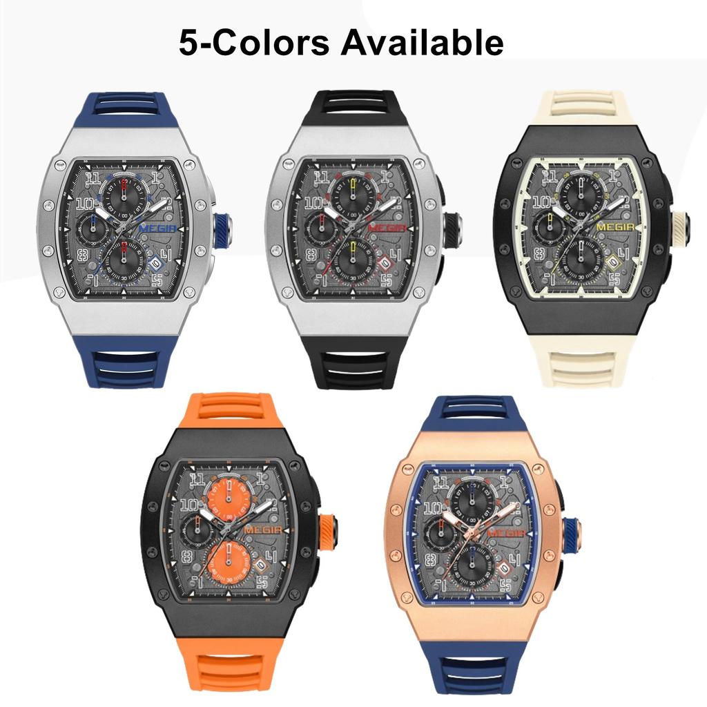 Megir Mode Sportuhren für Herren Edelstahlgehäuse Wasserdicht Leuchtend Militär Quarz Chronograph Automatisches Datum Reloj Hombre 8411