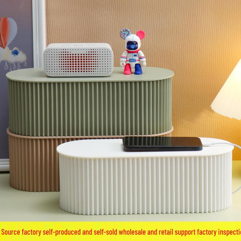 Power Strip & Cable Storage Box: Desktop Organizer for Chargers and Cords