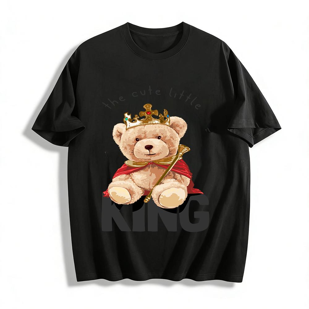 The Cute Little King Bear Print Casual T-shirt Crown Scepter Kids Top Pure cotton T-shirt XXS