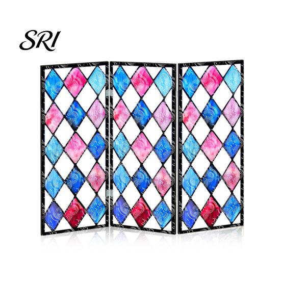 Colorful Folding Screen Mini Decorative Stained Glass Effect 3 Panel Divider Acrylic Desktop Office Desk Decoration Ornament for Home Living