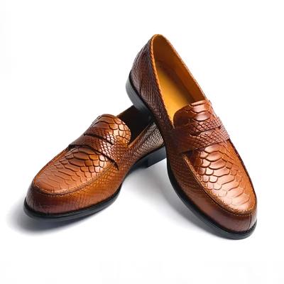 Fashion Premium Men's Snake Print Penny Loafers Handcrafted Genuine Leather Slip-On Driving Shoes Business Casual & Formal Footwear