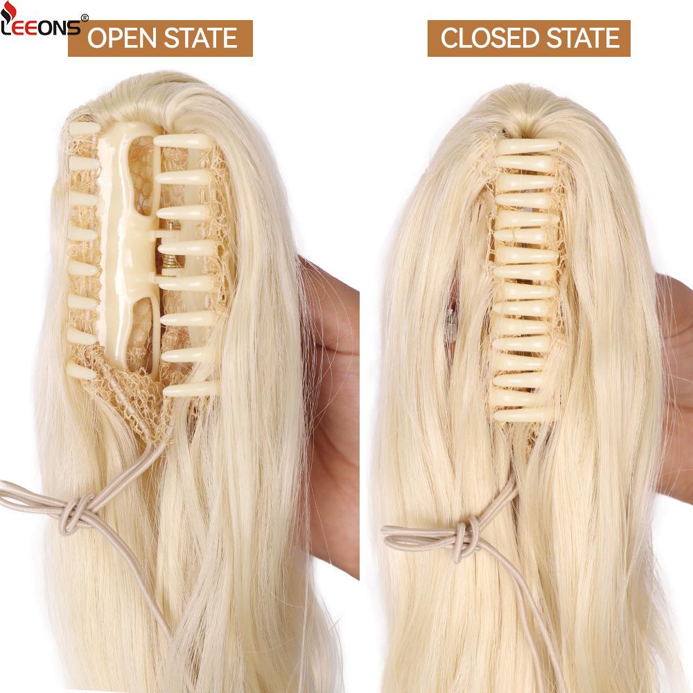 22" hestehaleforlengelsesklo Lang tykk, bølget krøllete kjeveklemme i falske hestehaler Myk naturlig utseende syntetisk hårpynt for kvinner