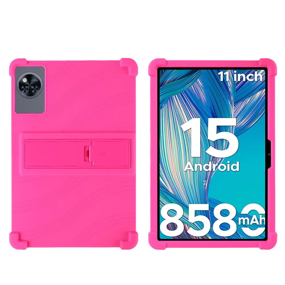 Pour DOOGEE U11 pro Housse de protection 11 pouces avec dragonne anti-chute Support Coque en silicone Adapté aux enfants rose