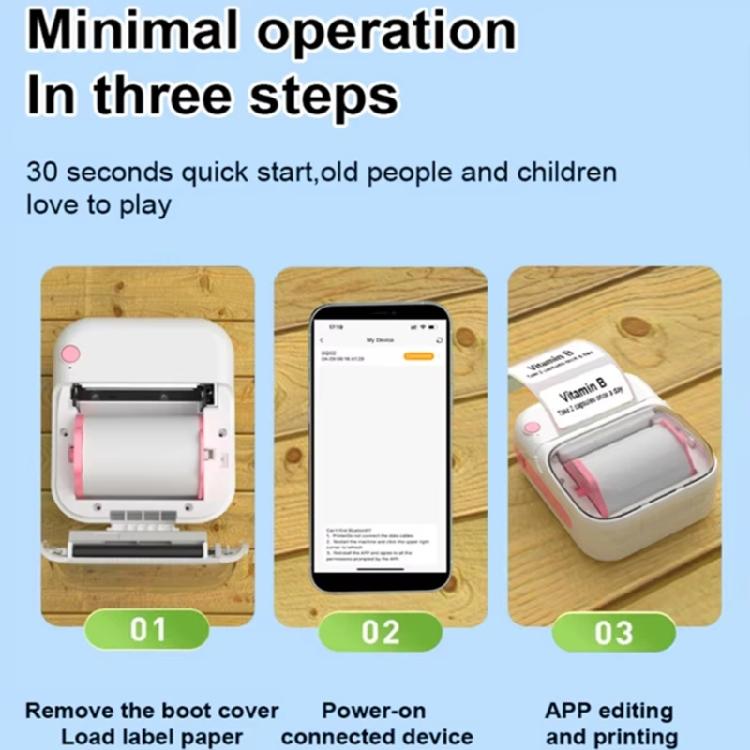Portable Mini Thermals Printer for Labels Photos and Note Rechargeable Battery No Inks Required Includes 1 Roll Printing Paper