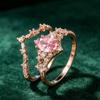 Vintage court-style oval pink diamond two-piece ring set Light luxury rose gold hollow crown ring set