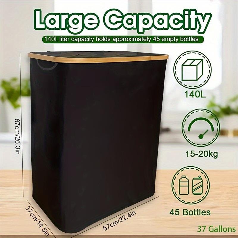 Foldable Fabric Recycling Bin with Lid, Large 140L Storage Box, Double-hole Bottle Holder with Lid, Eco-friendly