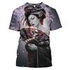Retro unisex 2022 japonská gejša 3D potisek tričko s potiskem bushido cool módní krátký rukáv top streetwear muži ženy dámy