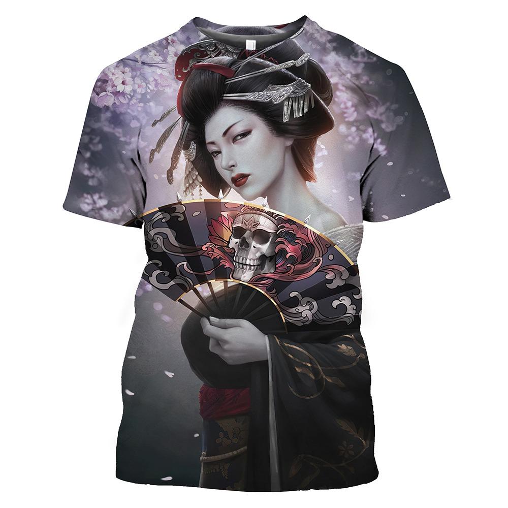 Retro unisex 2022 japonská gejša 3D potisek tričko s potiskem bushido cool módní krátký rukáv top streetwear muži ženy dámy