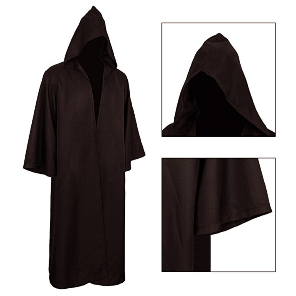 Halloween Cloak Soft Unisex Hooded Long Shirt Black Robe Witch Cape Cosplay Wizard Costume Prop Party Supplies Holiday Decor