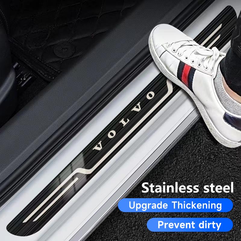 Car Stainless Steel Door Sill Scuff Plate For VOLVO XC60 XC90 S60 S90 V60 V90 EX30, Carbon Fiber Threshold Protective Sticker