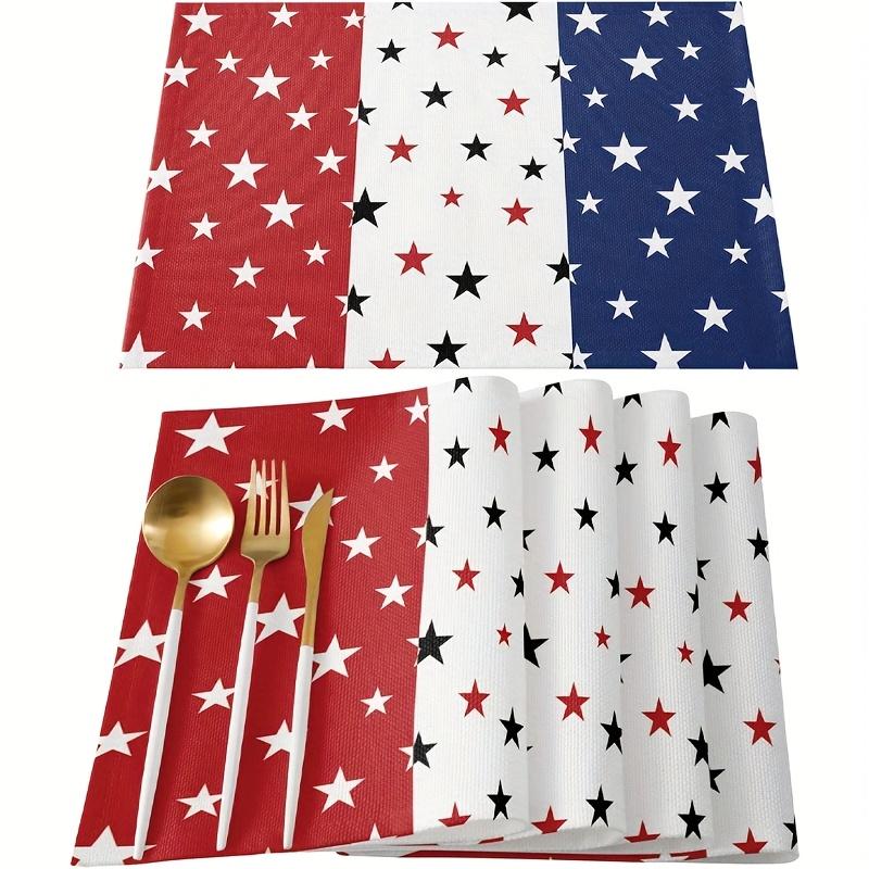 1pcs, Linen Fourth of July Place Mats Set in Red White and Blue with Summer Theme for Independence Day Party Decoration